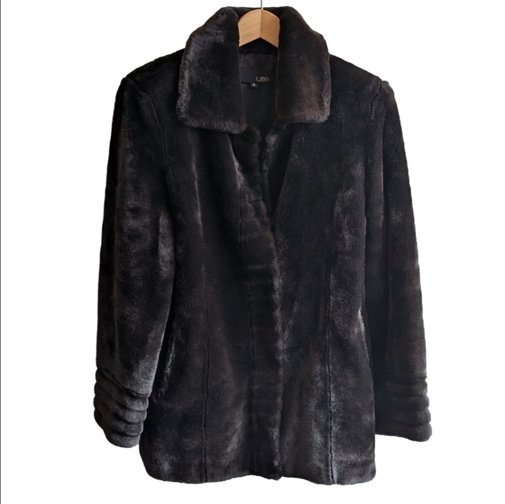 Utex Faux Fur Winter Coat Jacket Chocolate Brown M